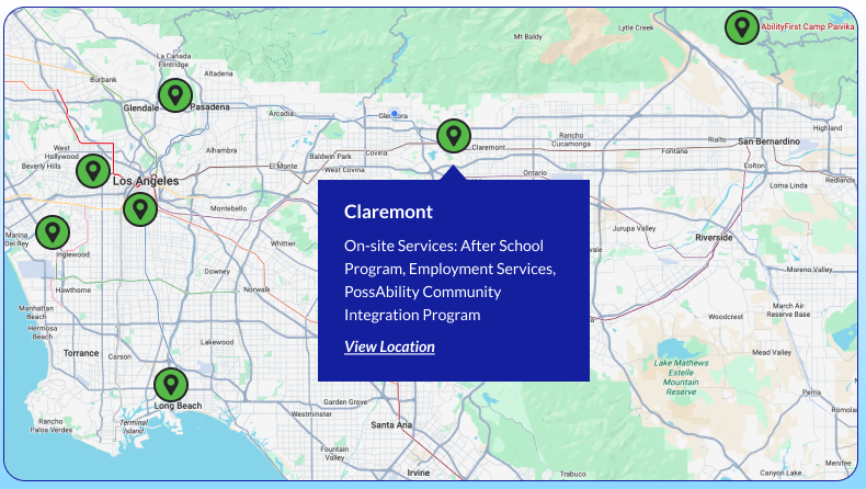 Map of AbilityFirst program centers across Greater Los Angeles